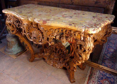 Console d'époque Régence en chêne clair, marbre brèche d’Alep - Mobilier Style Régence