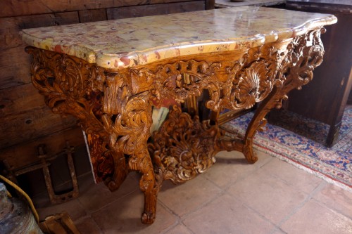 Console d'époque Régence en chêne clair, marbre brèche d’Alep - Régence