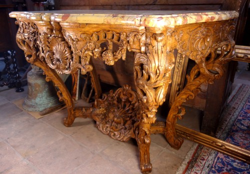 Régence - Console d'époque Régence en chêne clair, marbre brèche d’Alep