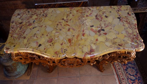 Antiquités - Console d'époque Régence en chêne clair, marbre brèche d’Alep