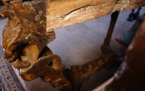 Antiquités - Console d'époque Régence en chêne clair, marbre brèche d’Alep