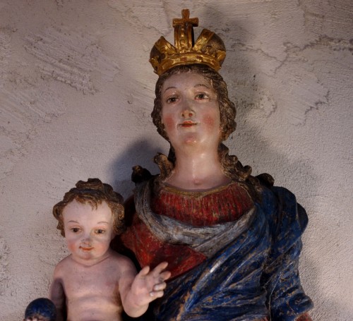 Grande statue en bois polychrome de la Vierge Immaculée - Sculpture Style 