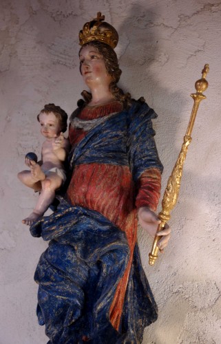 Grande statue en bois polychrome de la Vierge Immaculée - Méounes Antiquités