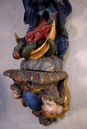 XVIIIe siècle - Grande statue en bois polychrome de la Vierge Immaculée