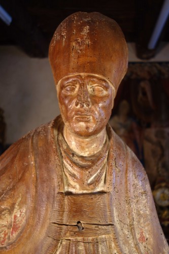 Large statue of a bishop, formerly polychrome, early 18th century - Sculpture Style 