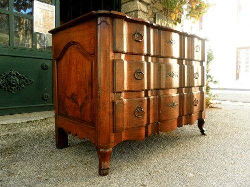 Commode double arbalète en noyer XVIIIe - Louis XIV