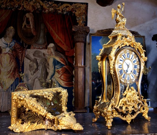 Horology  - 18th C Cartel Boulle marquetry clock in gilt bronze