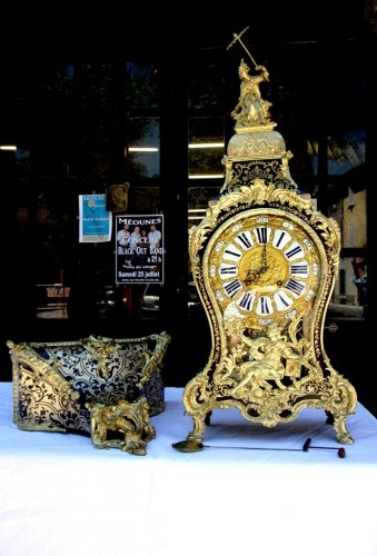Grand cartel en marqueterie Boulle "au Chinois" estampillé Foullet XVIIIe - Horlogerie Style Louis XV