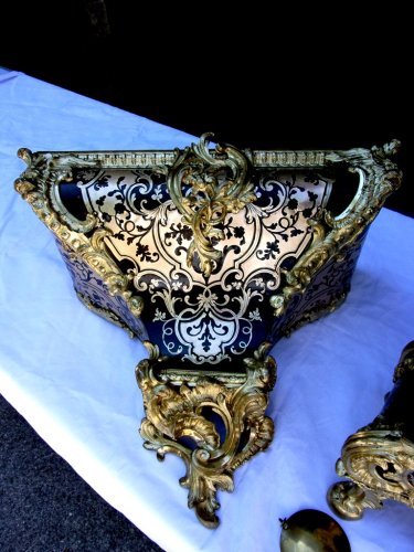 Antiquités - Grand cartel en marqueterie Boulle "au Chinois" estampillé Foullet XVIIIe