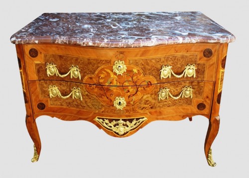 Commode en marqueterie aux oiseaux, Grenoble XVIIIe - Mobilier Style Transition