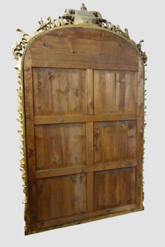 Antiquités - Monumentale paire de miroirs en bois doré, fin XIXe