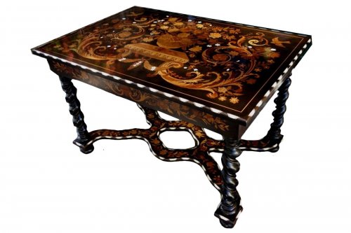  Mazarin table in blackened wood and marquetry in «Jasmin», end of the 19th