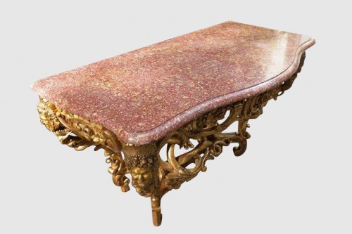 Antiquités - Table en console aux têtes de faune, bois doré XIXe