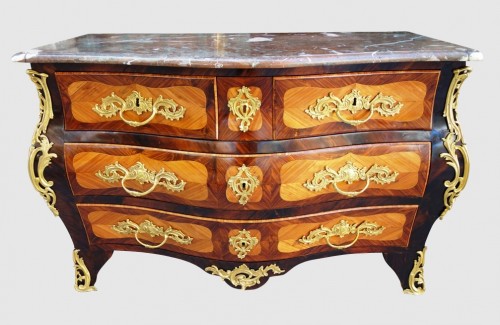 Commode in marquetry, stamped - Furniture Style Louis XV