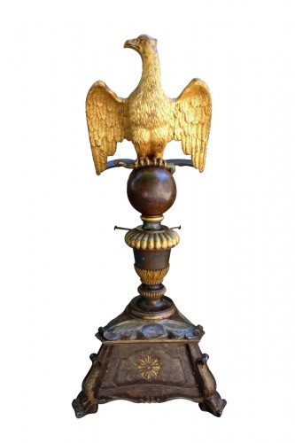 Important lutrin à l’aigle en bois doré et polychromé, XVIIIe