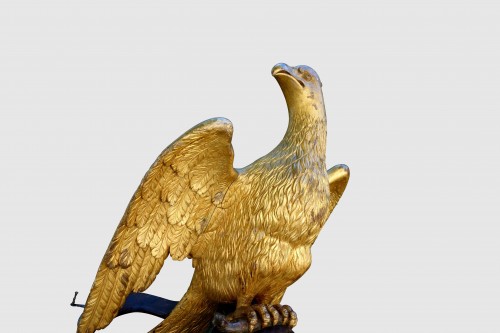 Antiquités - Important lutrin à l’aigle en bois doré et polychromé, XVIIIe