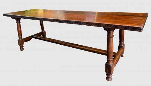Large solid walnut community table - Louis XIV