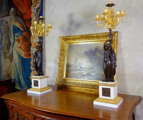 Large pair of candelabra signed James Pradier - Lighting Style Napoléon III