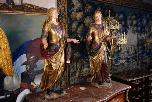 Pair of Venetian maids in polychrome and gilded wood - Sculpture Style 