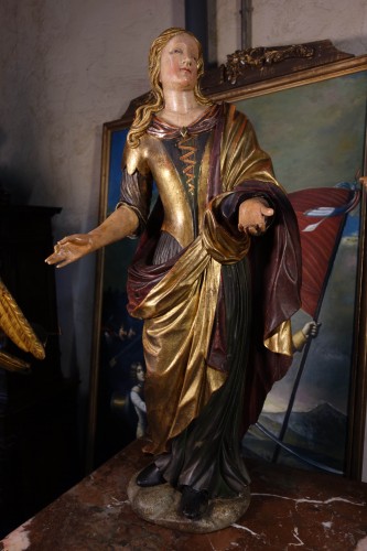 Antiquités - Pair of Venetian maids in polychrome and gilded wood