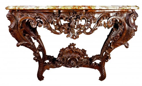 Louis XV console in oak wood and Aleppo breccia marble