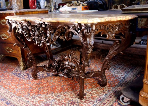 Mobilier Console - Console Louis XV en bois de chêne et marbre brèche d’Alep