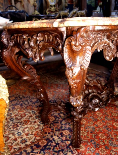 Louis XV console in oak wood and Aleppo breccia marble - 