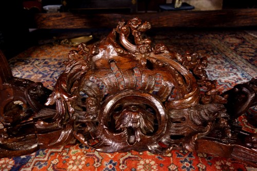 18th century - Louis XV console in oak wood and Aleppo breccia marble