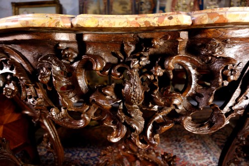 Louis XV - Louis XV console in oak wood and Aleppo breccia marble