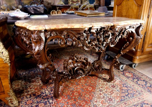 Antiquités - Louis XV console in oak wood and Aleppo breccia marble