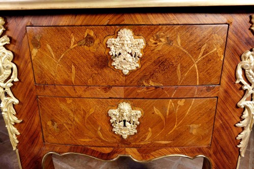 19th century - Large desk &quot;Face to Face&quot; in floral marquetry opening with 9 drawers