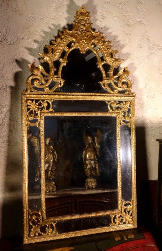 Grand miroir Régence à parcloses aux oiseaux - Miroirs, Trumeaux Style Régence