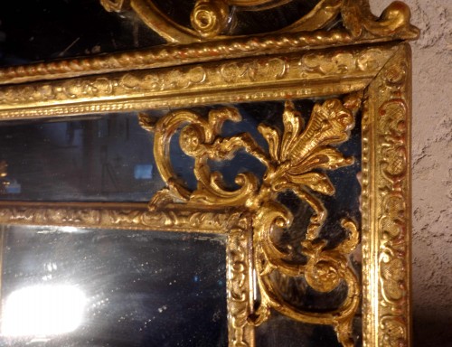 Grand miroir Régence à parcloses aux oiseaux - Méounes Antiquités