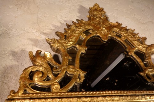 Grand miroir Régence à parcloses aux oiseaux - Régence