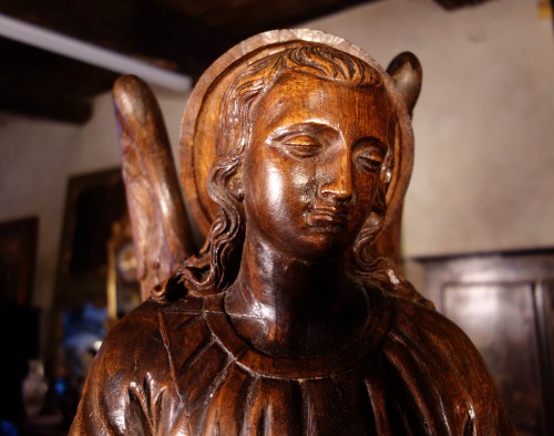 18th century - Large couple of angels in carved wood