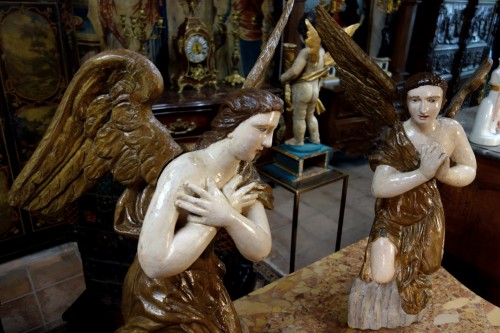 Sculpture  - Pair of polychrome wooden angels