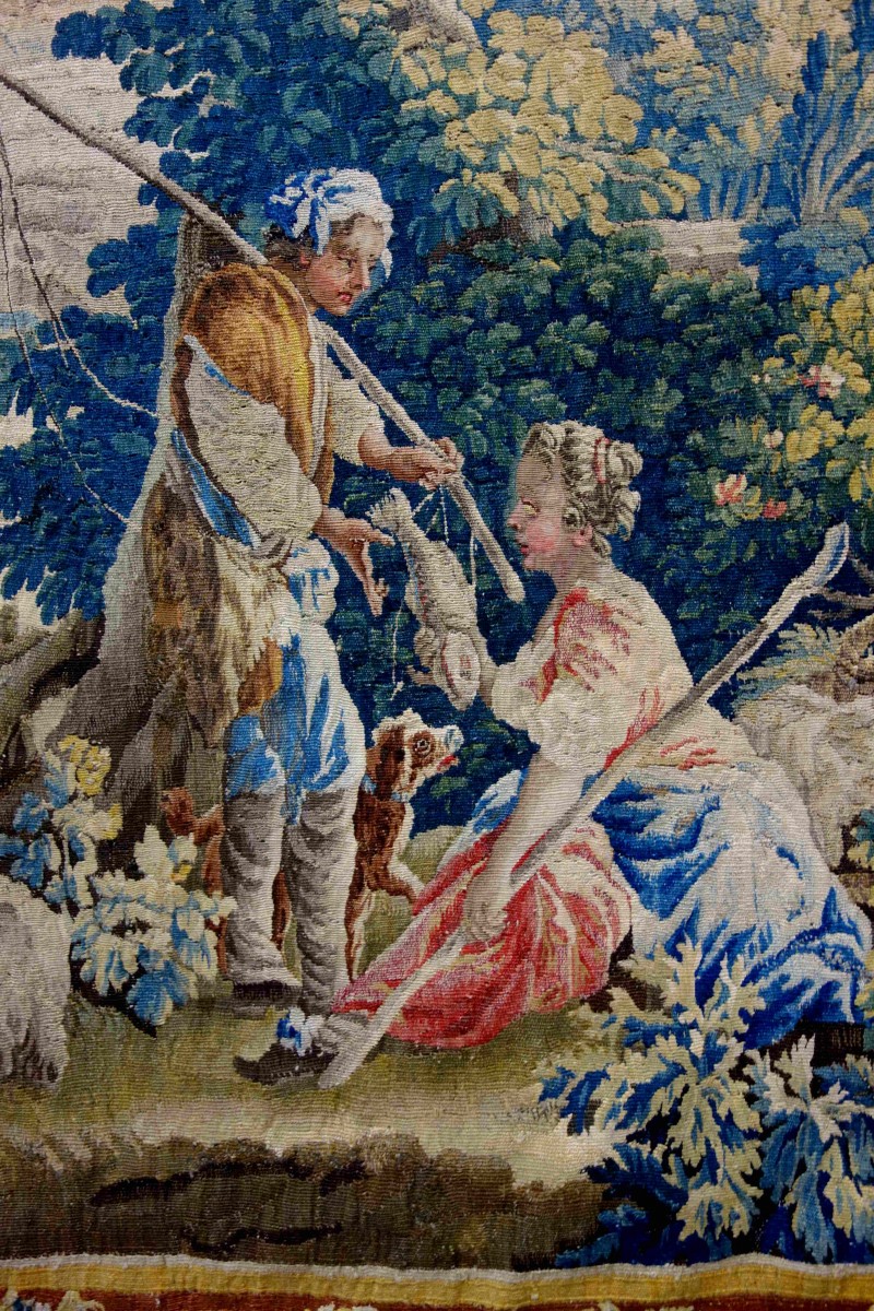 Antique Aubusson Style French Tapestry Picture by Gobelins of