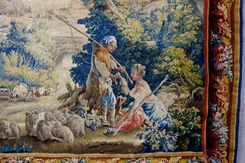 Large Aubusson tapestry: bucolic fishing scene, workshop of Jean Dumonteil - Tapestry & Carpet Style Louis XV