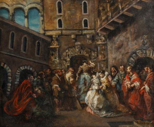Eugène Isabey (1803-1886) -  Les fiançailles, vers 1830 - Tableaux et dessins Style 