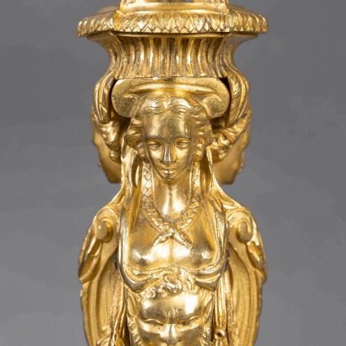 Antiquités - Paire de flambeaux en bronze doré d’après Jean-Démosthène Dugourc et François Rémond