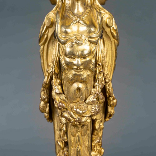 Antiquités - Paire de flambeaux en bronze doré d’après Jean-Démosthène Dugourc et François Rémond