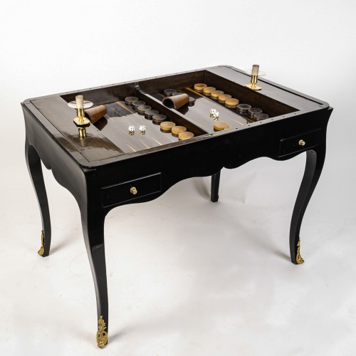Louis XV - Table à jeux, échecs, dames et Tric-Trac en marqueterie et peinture époque Louis XV