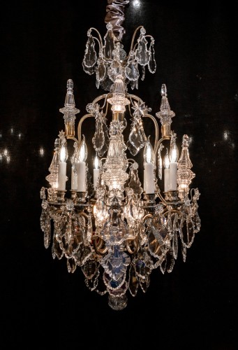 Henri Vian (1860-1905) et Baccarat - Lustre en bronze argenté de style Louis XVI - Luminaires Style Napoléon III
