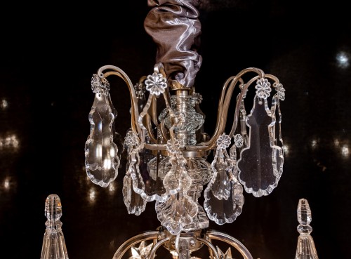 Luminaires Lustre - Henri Vian (1860-1905) et Baccarat - Lustre en bronze argenté de style Louis XVI