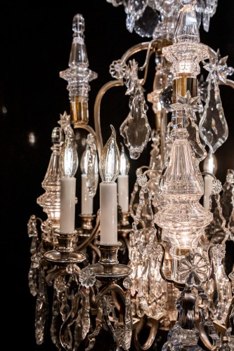 Henri Vian (1860-1905) et Baccarat - Lustre en bronze argenté de style Louis XVI - Napoléon III