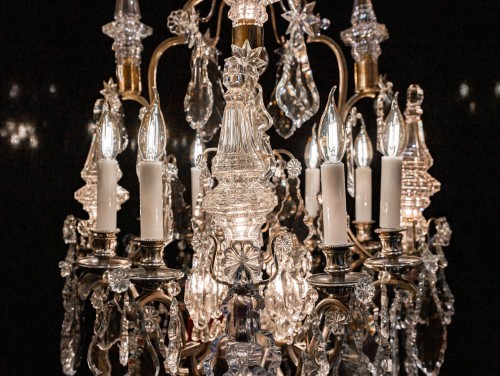 Napoléon III - Henri Vian (1860-1905) et Baccarat - Lustre en bronze argenté de style Louis XVI