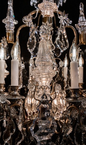Antiquités - Henri Vian (1860-1905) et Baccarat - Lustre en bronze argenté de style Louis XVI