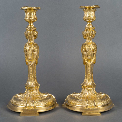 Paire de flambeaux aux Vestales d’après Robert-Joseph Auguste  - Luminaires Style Napoléon III