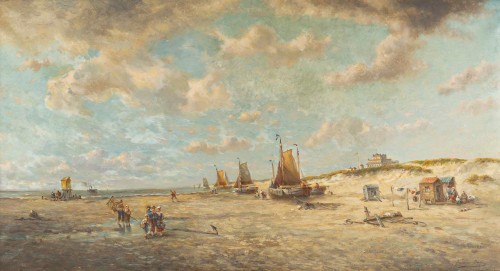 François-Etienne Musin (1820-1888) Pêcheurs sur les plages d’Ostende - Tableaux et dessins Style 