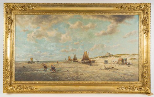 Tableaux et dessins Tableaux XIXe siècle - François-Etienne Musin (1820-1888) Pêcheurs sur les plages d’Ostende